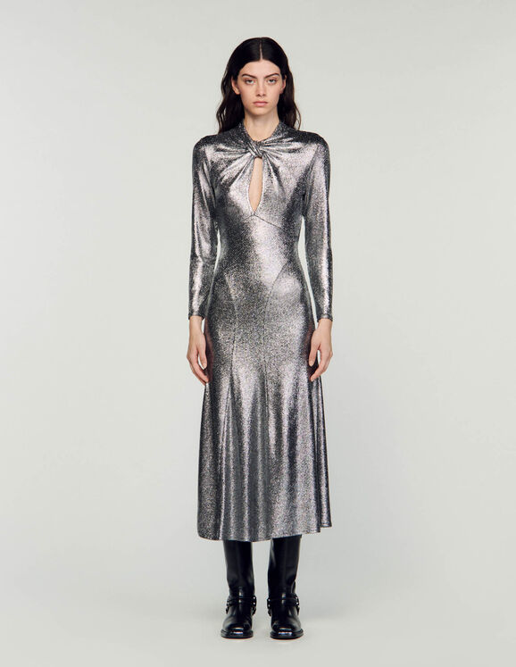 Langes Metallic-Kleid Silber Femme