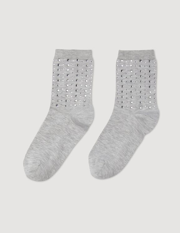 Socken mit Strassbesatz Grau Meliert Femme