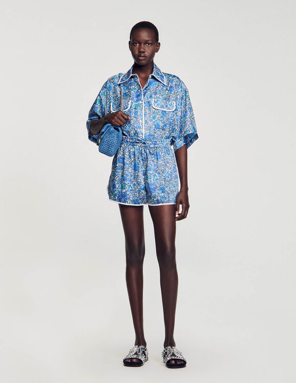 Shorts mit Blumen-Print Bleu / Blanc Femme