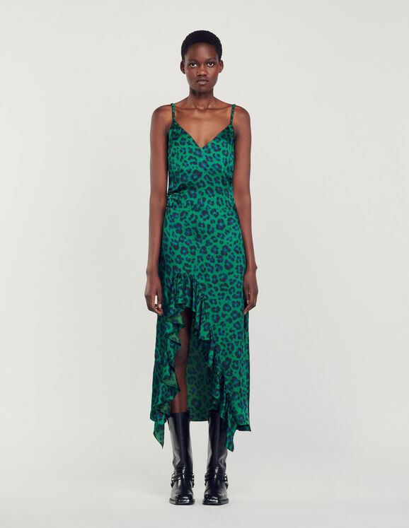 Kleid mit Schlitz und Leopardenprint Grün Femme