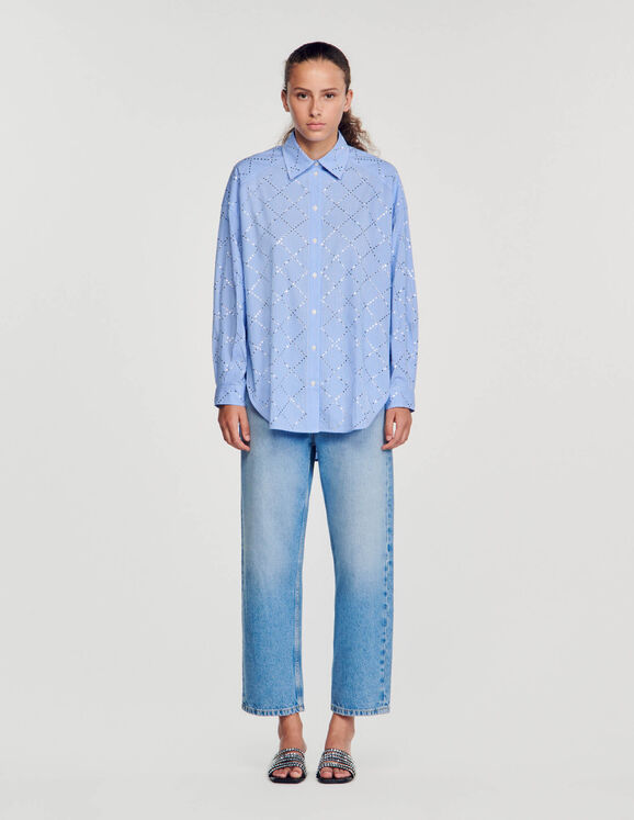 Oversize-Bluse mit Strassverzierung Sky Blue Femme
