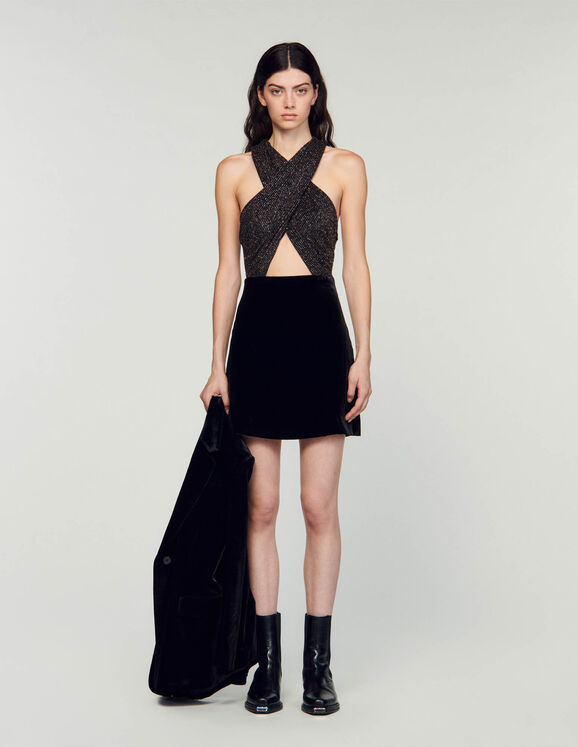Kurzes Kleid im Materialmix Schwarz Femme