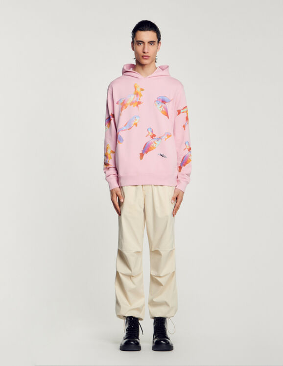 Sweatshirt mit Print und Kapuze Rosa Homme