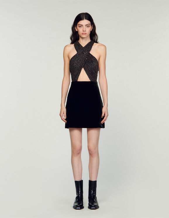 Kurzes Kleid im Materialmix Schwarz Femme
