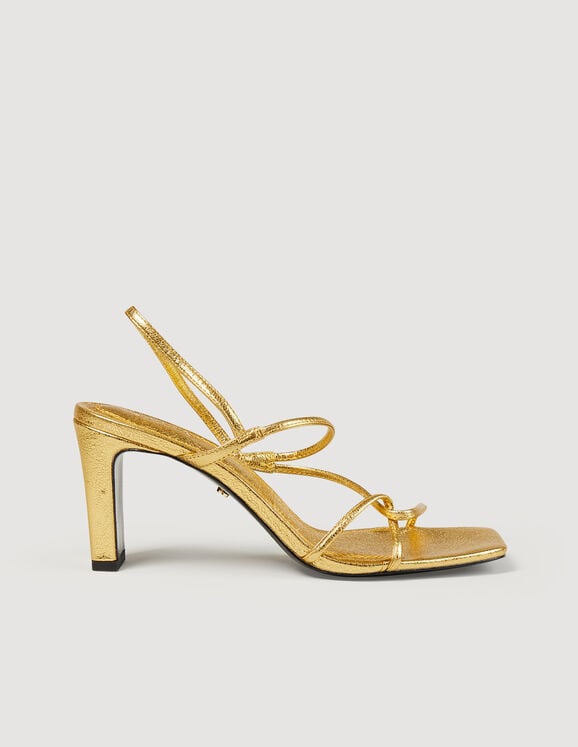 Sandalen aus geprägtem Leder Gold Femme