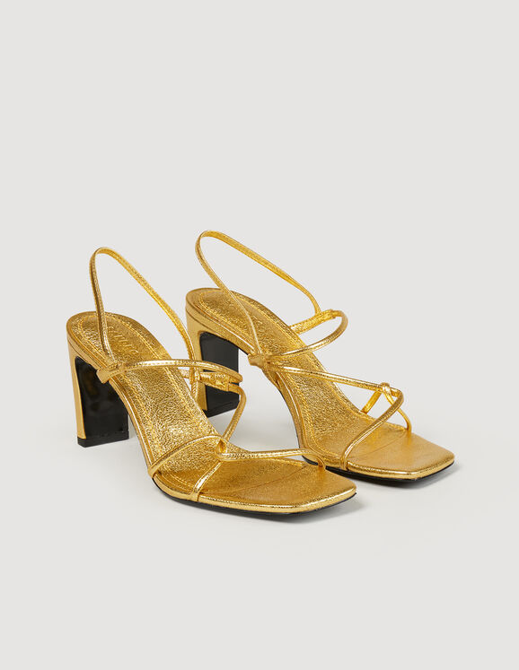Sandalen aus geprägtem Leder Gold Femme