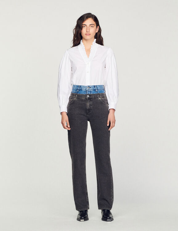 Jeans mit doppeltem zweifarbigem Gürtel Grau Femme