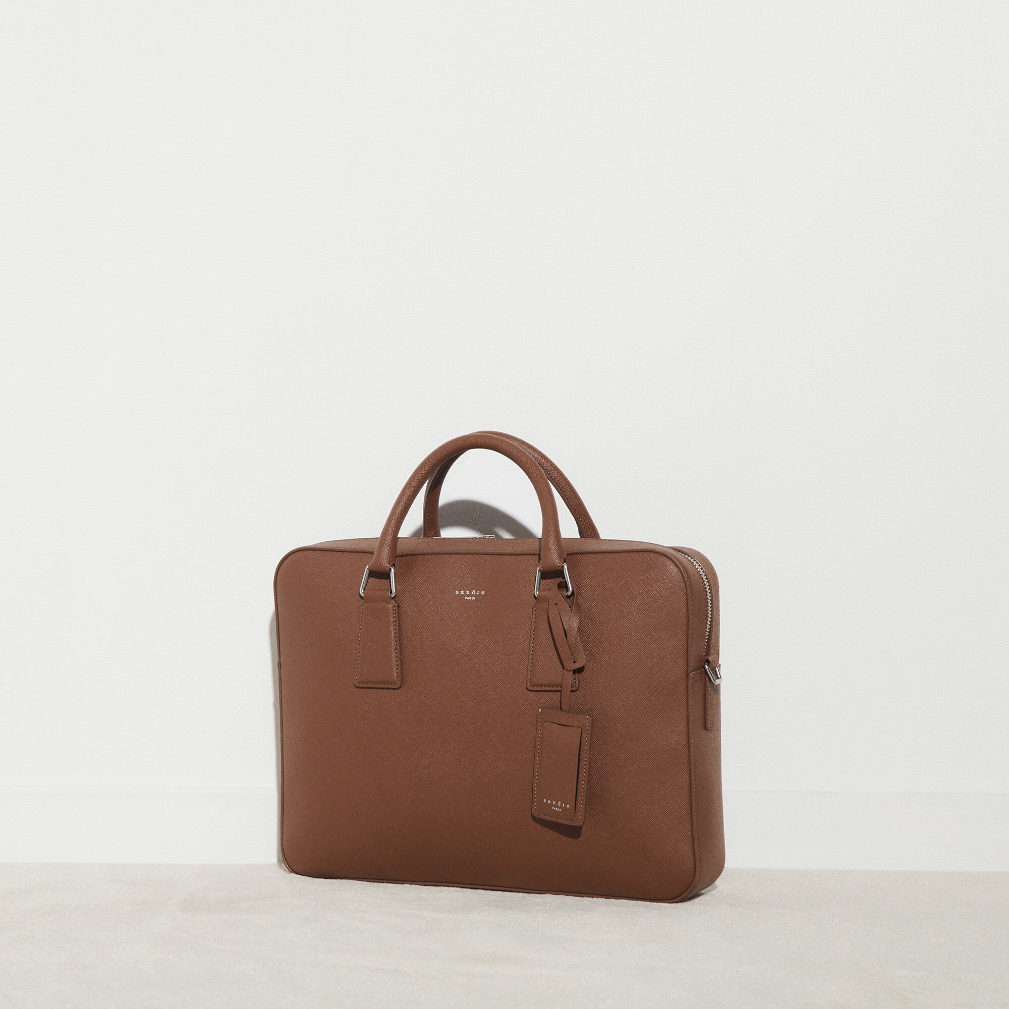 Sandro Saffiano Leather Briefcase In Brown