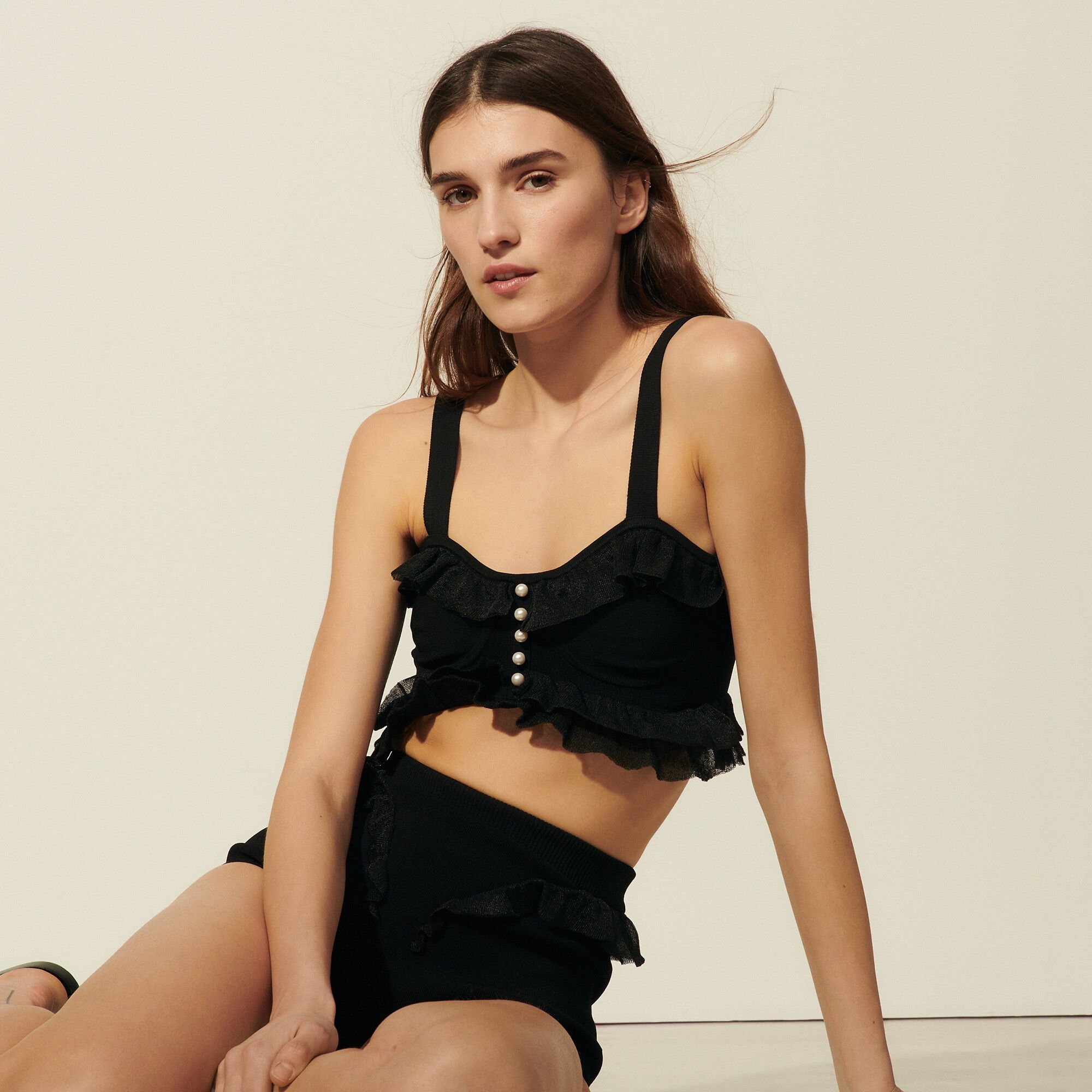 Sandro Lingerie-inspired Knitted Bra Top In Black